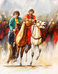 Momin Khan, 24 x 30 Inch, Acrylic on Canvas, Horse Painting, AC-MK-018